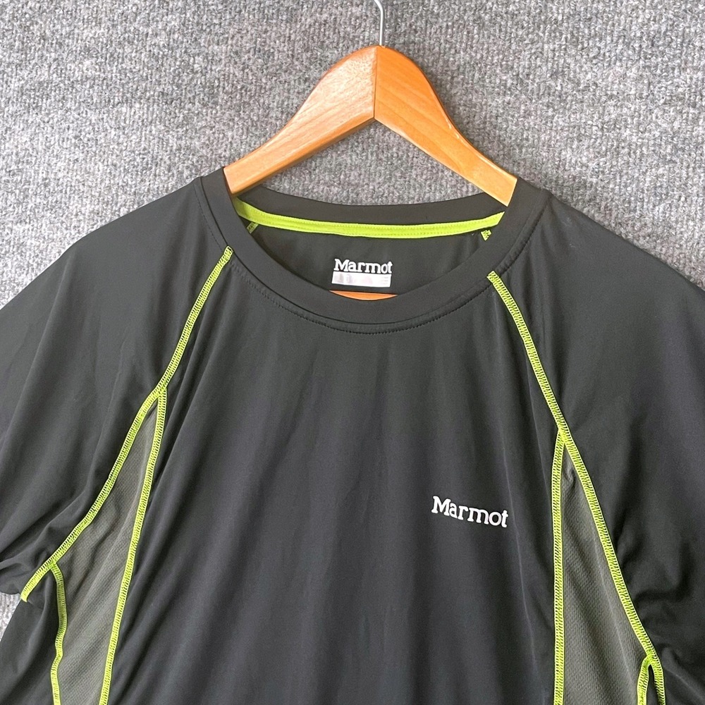 Marmot Mens Black Lime Green Performance Running Hiking Shirt Size Large Stretch